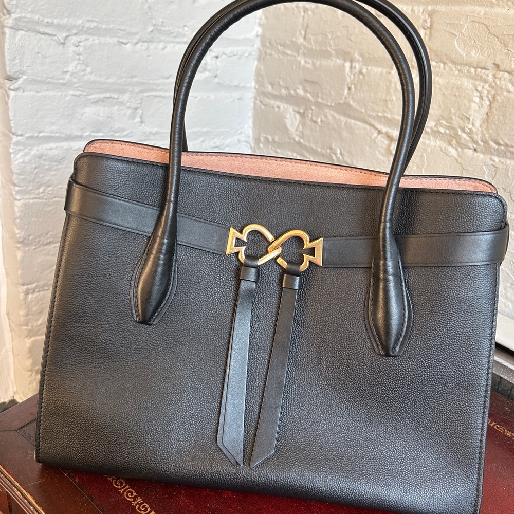 kate spade Black Leather Tote with Gold Hardware